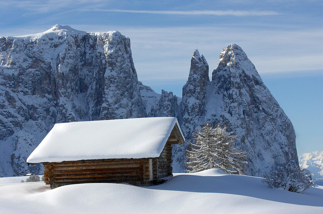 Santner peak, Plattkofel Alm, UNESCO world natural heritage, Seiser Alm, Valle Isarco, South Tyrol, Trentino-Alto Adige, Italy