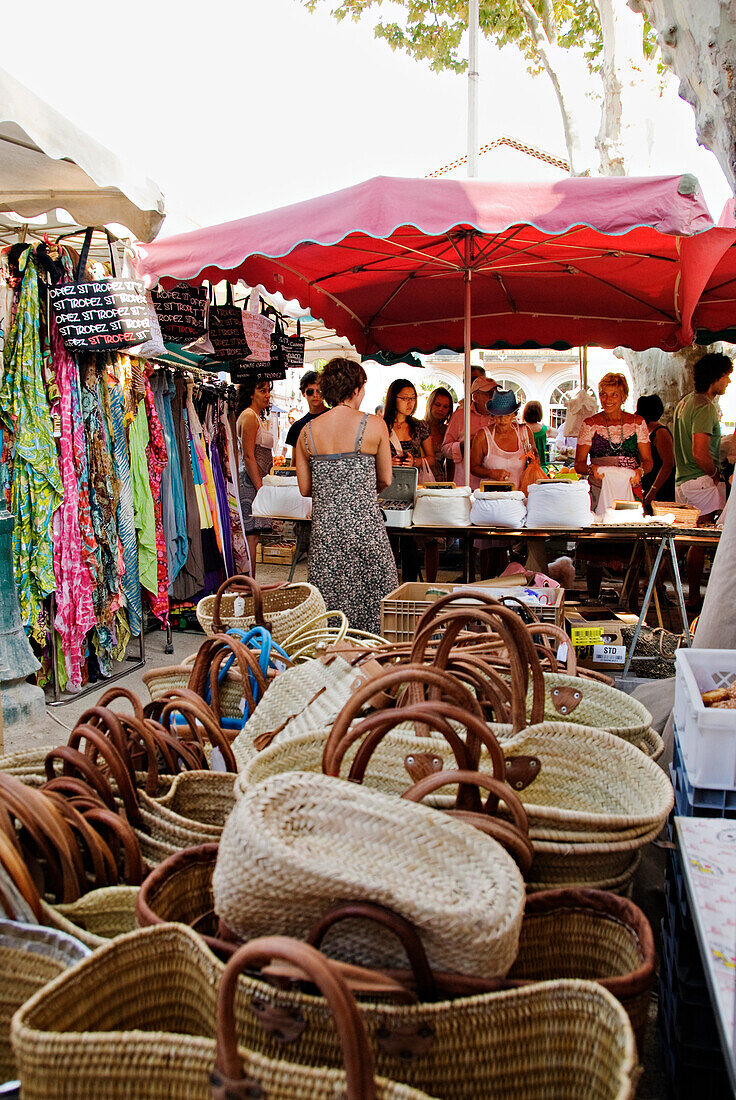 France, Var, Riviera, Saint Tropez market day in summer