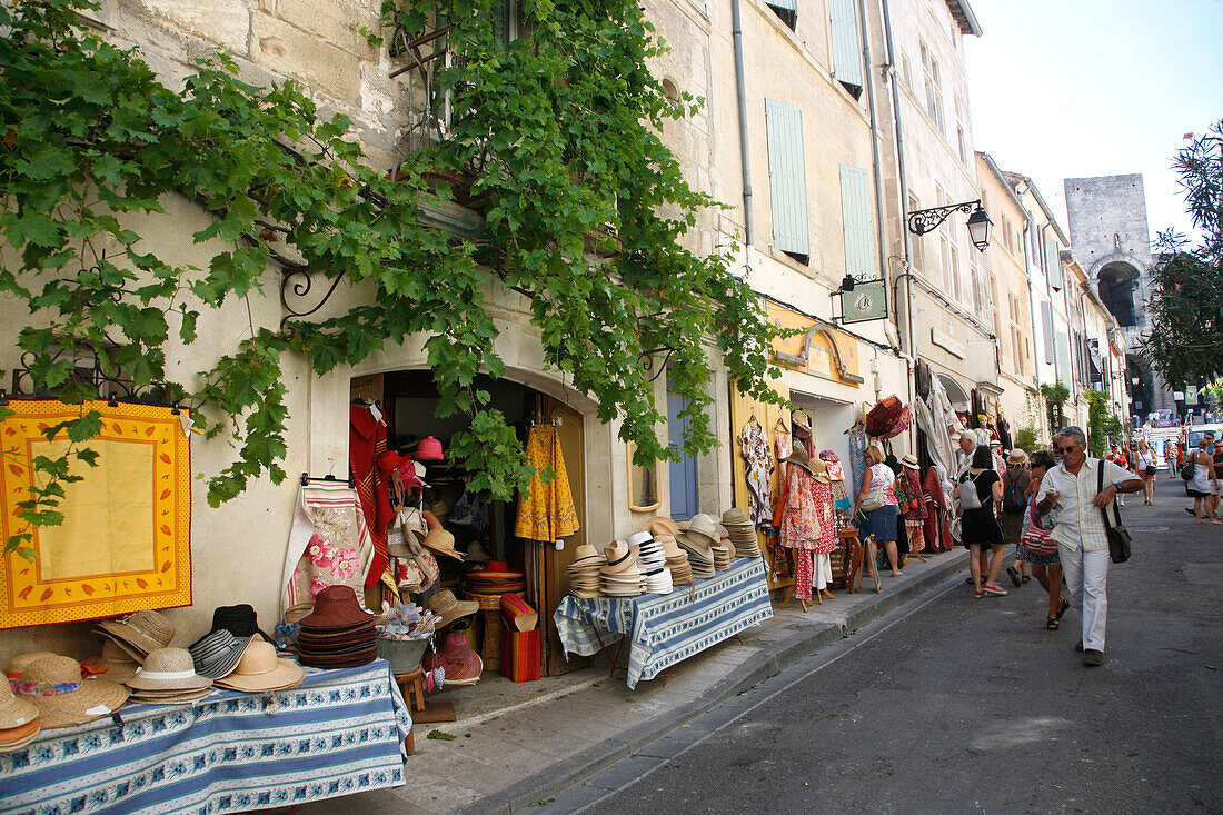 France, Provence Alpes Cote D'Azur, Bouches du Rhône (13), Arles, Voltaire street and amphitheatre