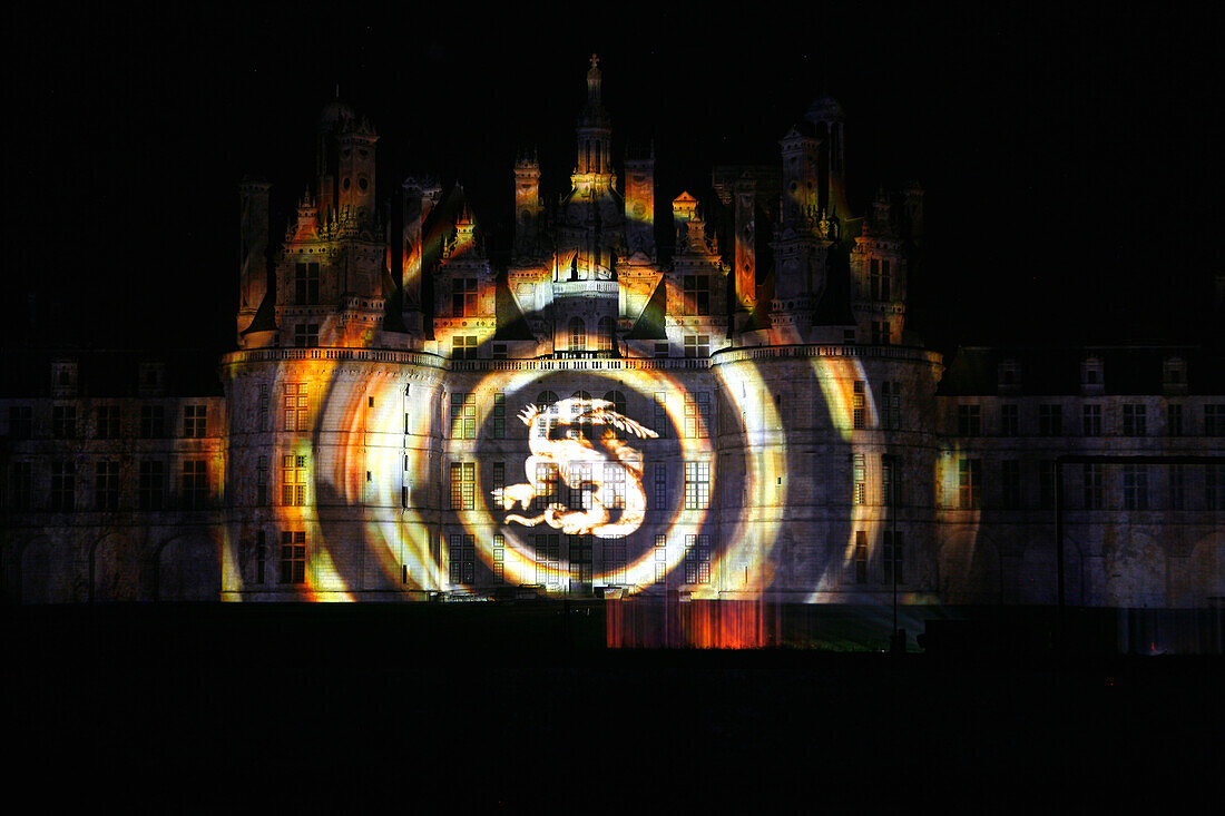 France, Centre Val de Loire, Loir et Cher (41), Chambord castle, light show