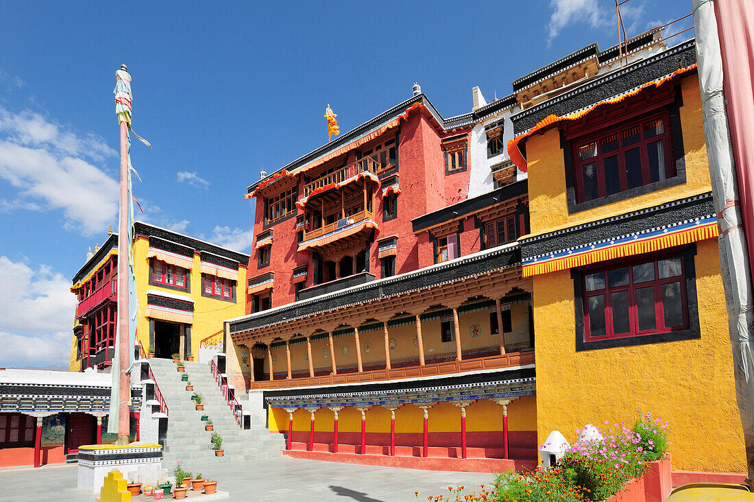 Courtyard, Monastery of Thikse, Thiksey, Leh, valley of Indus, Ladakh, Jammu and Kashmir, India