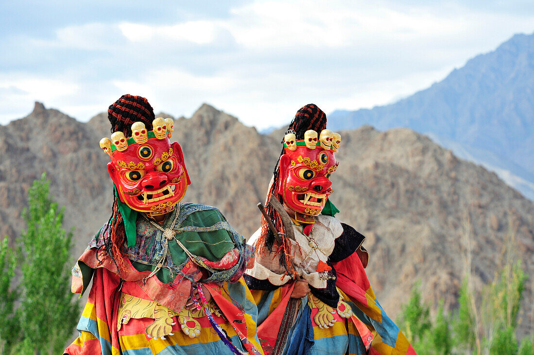 Maskentanz auf Klosterfest, Phyang, Leh, Industal, Ladakh, Jammu und Kashmir, Indien