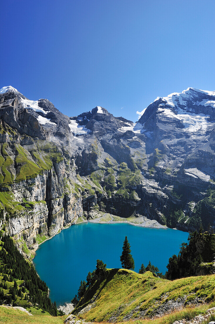 Mountain scenery with Oeschinen Lake, Bluemlisalp, UNESCO World Heritage Site Jungfrau-Aletsch protected area, Bernese Oberland, canton of Bern, Switzerland