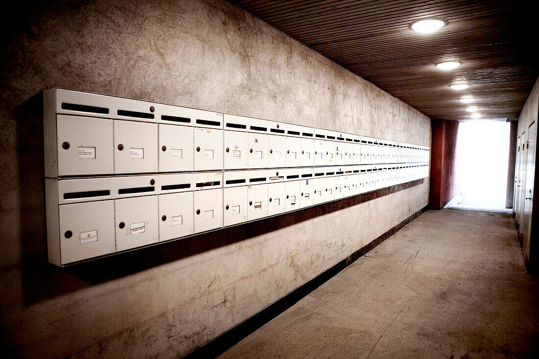 Row of Mailboxes in Hallwayh