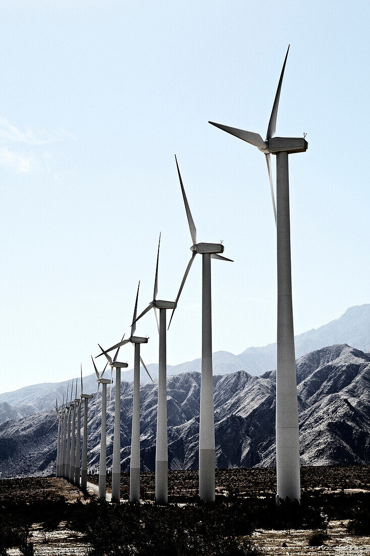 Wind Turbines and San Bernardino Mountains, California, USA
