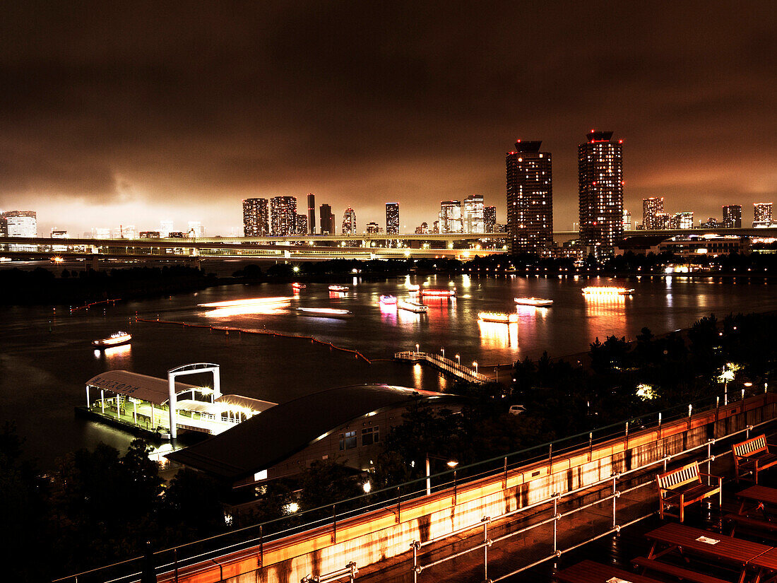 Skyline and River at Night, Tokyo, Japan