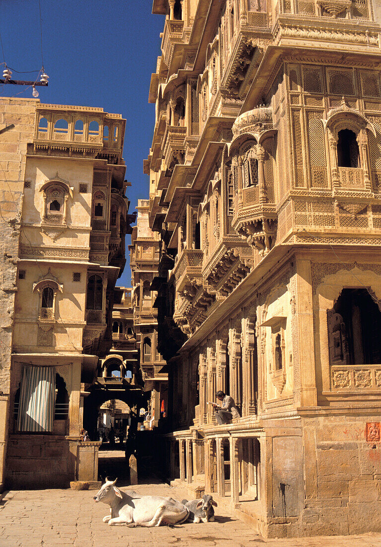 Kaufmannshäuser in der goldenen Stadt, Jaisalmer, Indien