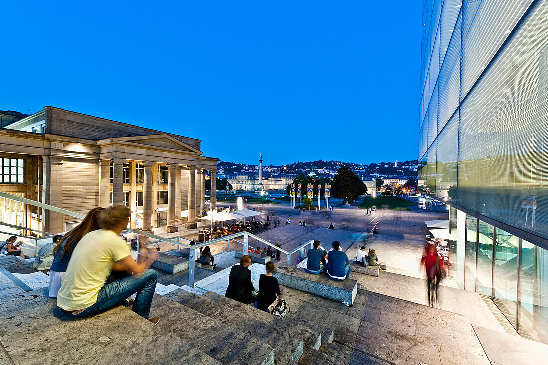 Little Schlossplatz with view to the castle Neues Schloss, Stuttgart, Baden-Wurttemberg, Germany