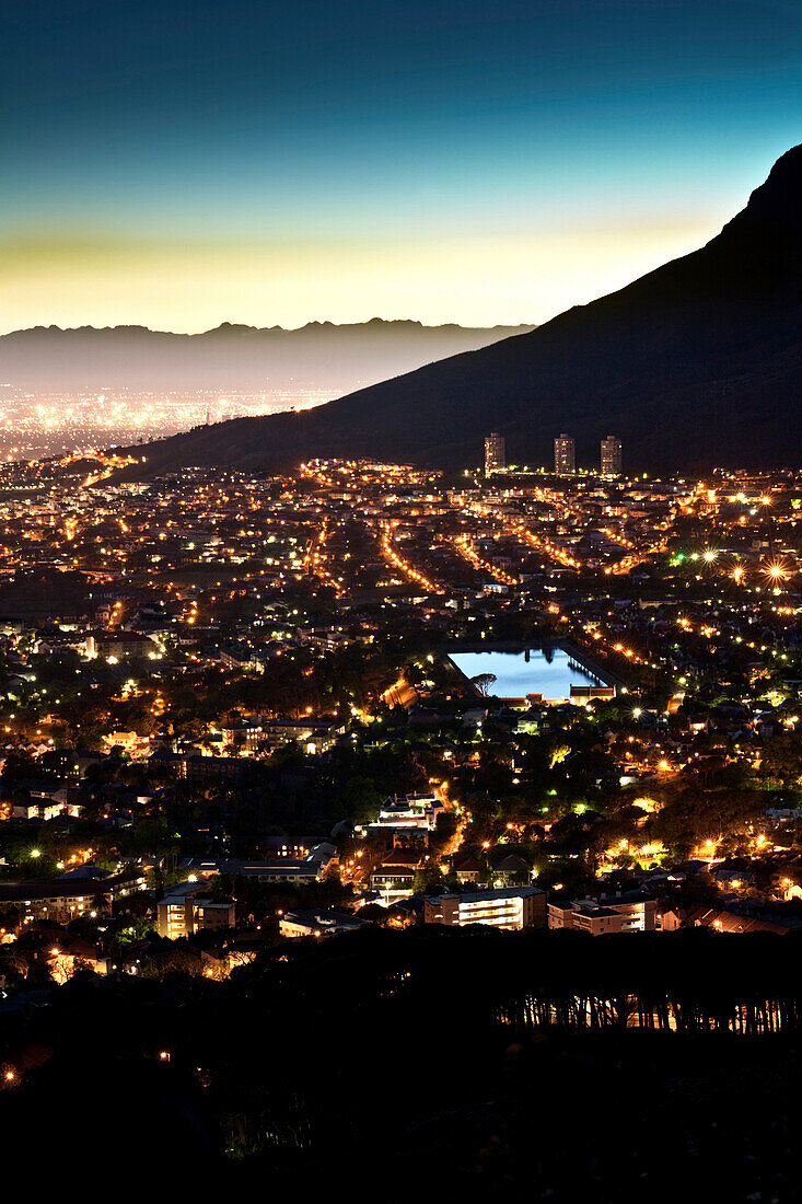 View from Signal Hill onto at night, Cape Town, Western Cape, South Africa