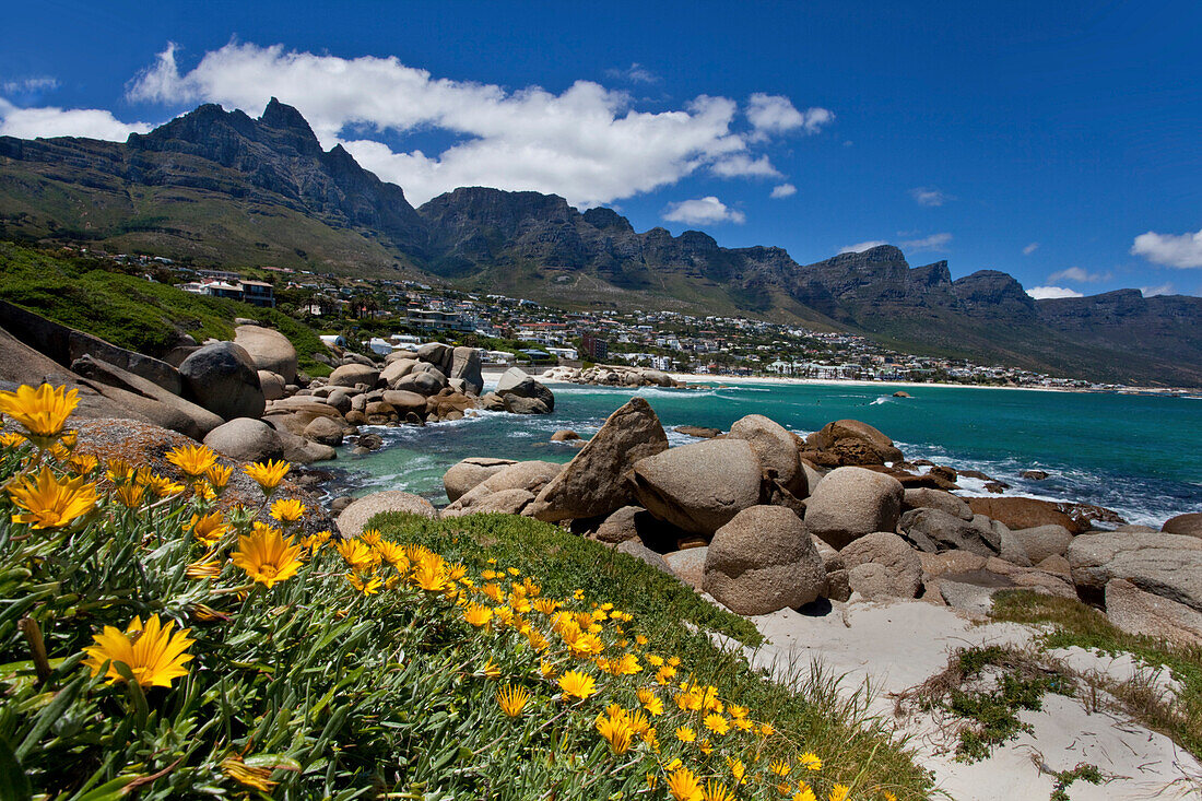 Impression at Camps Bay with view to Mountain Range Twelve Apostels, Camps Bay, Cape Town, Western Cape, South Africa