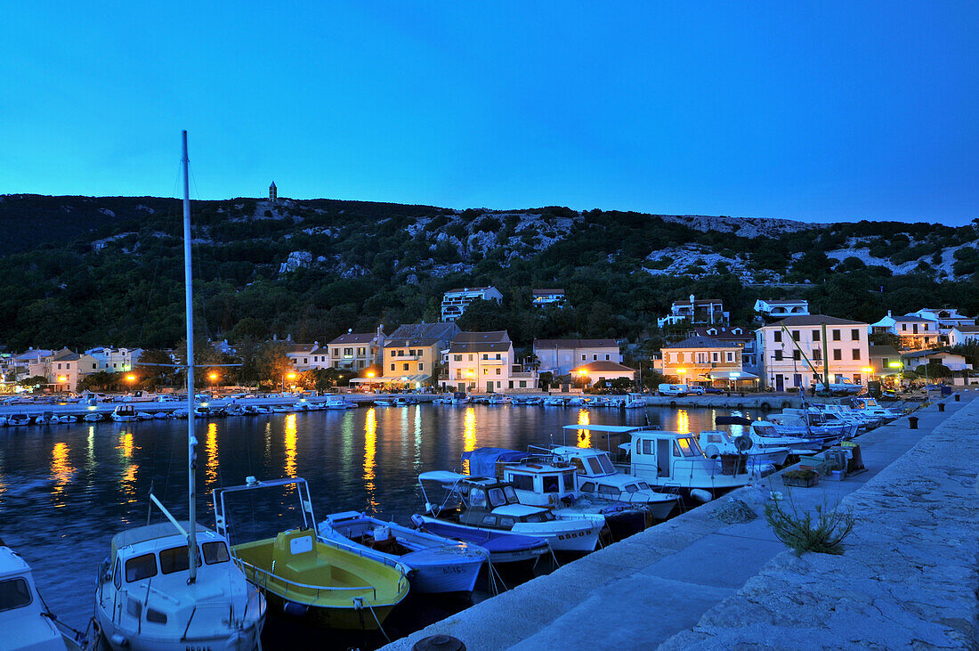 Baska harbour at night, Krk Island, Kvarnen Gulf, Croatia