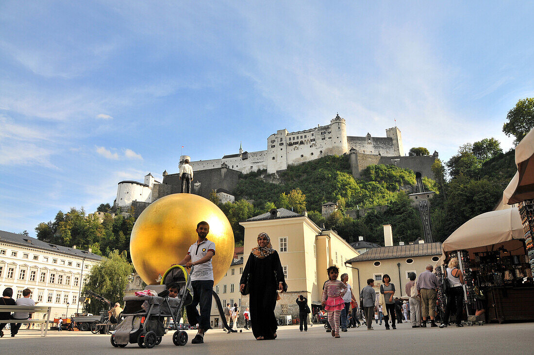 Kapitel square, Hohensalzburg Fortress in the background, Salzburg, Austria