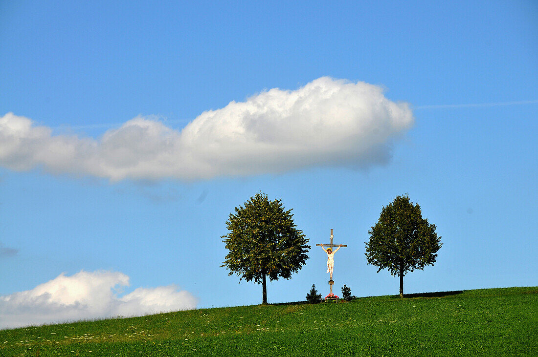 Wayside cross near lake Mattsee in Flachgau, Salzburg-land, Austria