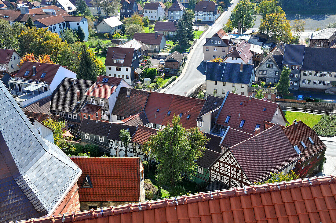 View from Bertholdsburg castle, Schleusingen, Thuringian Forest, Thuringia, Germany