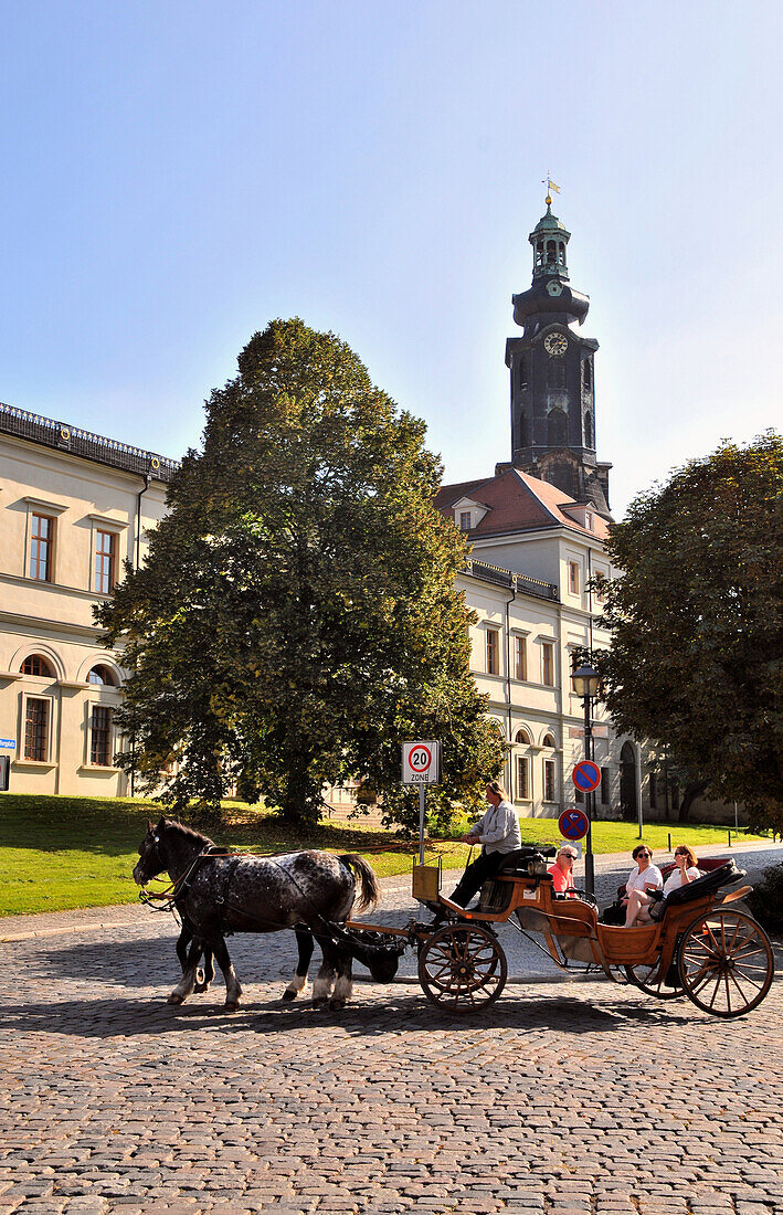 Pferdekutsche vor dem Weimarer Stadtschloss, Weimar, Thüringen, Deutschland