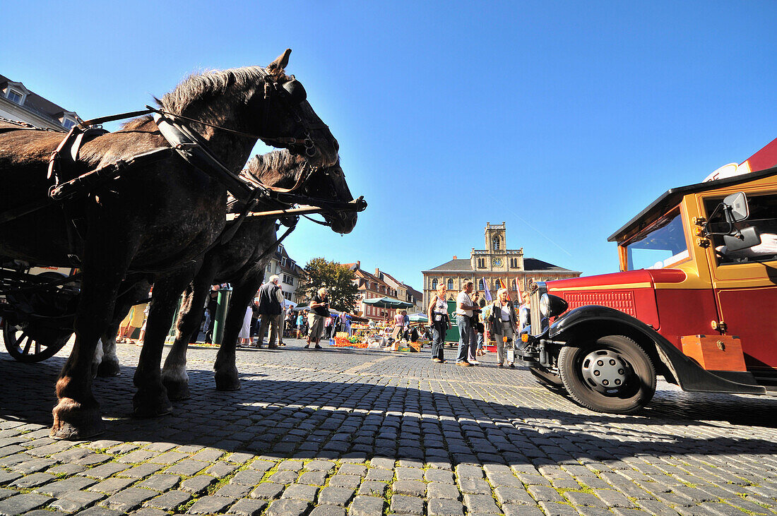 Pferdekutsche am Markt, Weimar, Thüringen, Deutschland