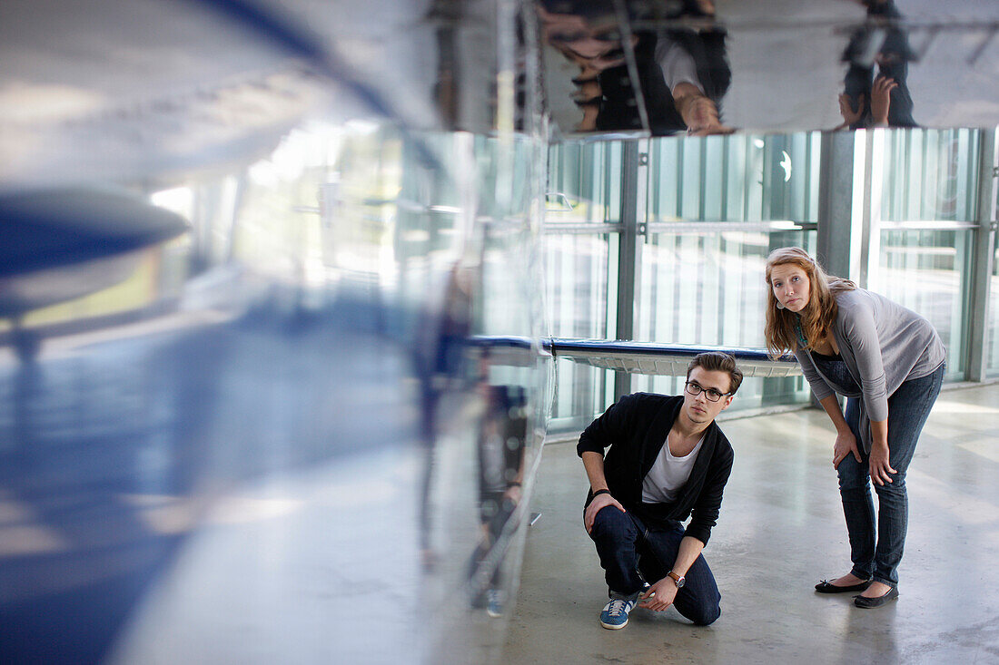 Students in the Aviation Museum, Deutsches Museum, German Museum, Oberschleißheim, Munich, Bavaria, Germany