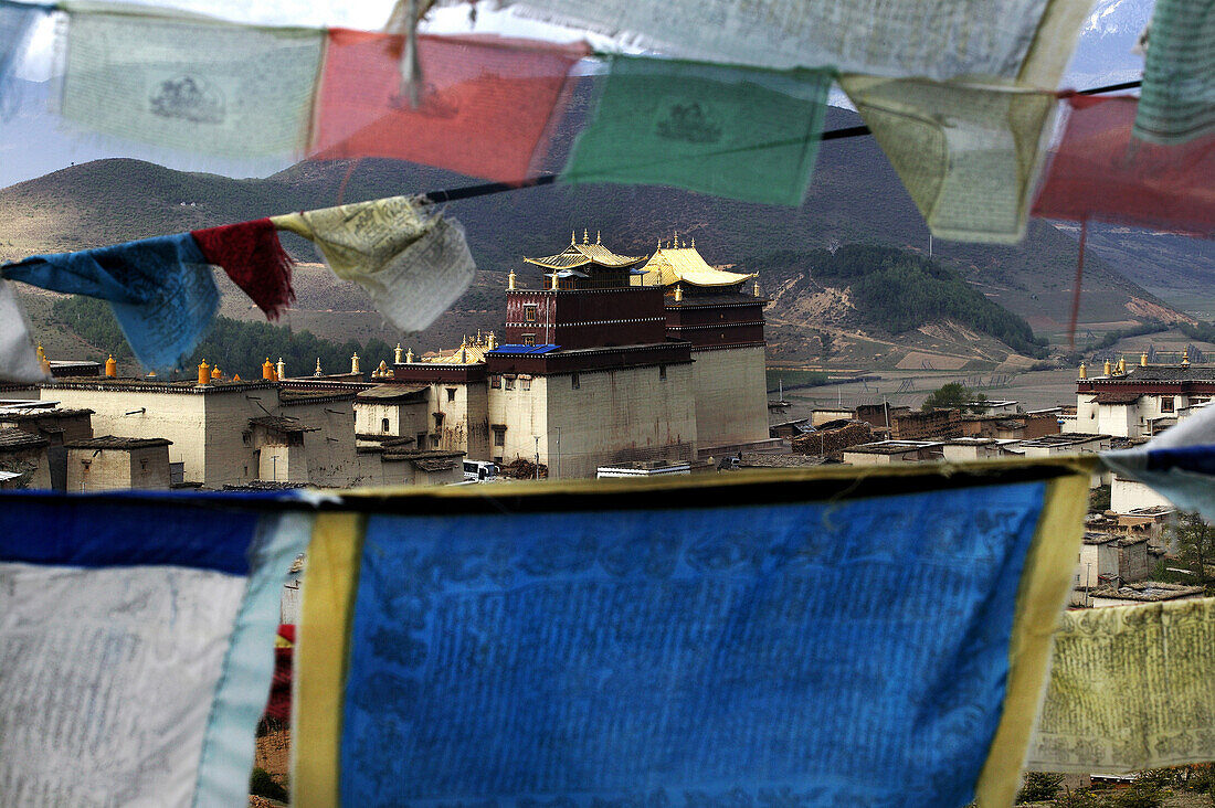 Prayer flags, Sumsanling Monastery, Shangri-La County, Yunnan Province, China