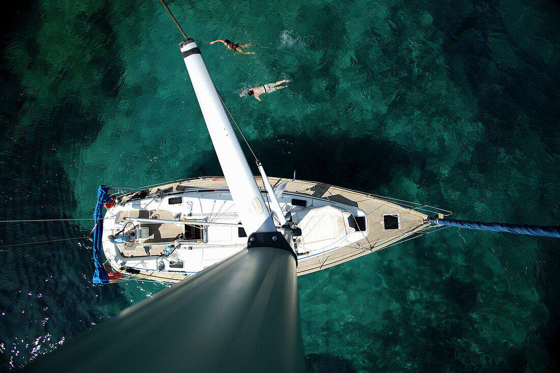 Boat moored in green sea, Dalmatian Coast, Croatia.