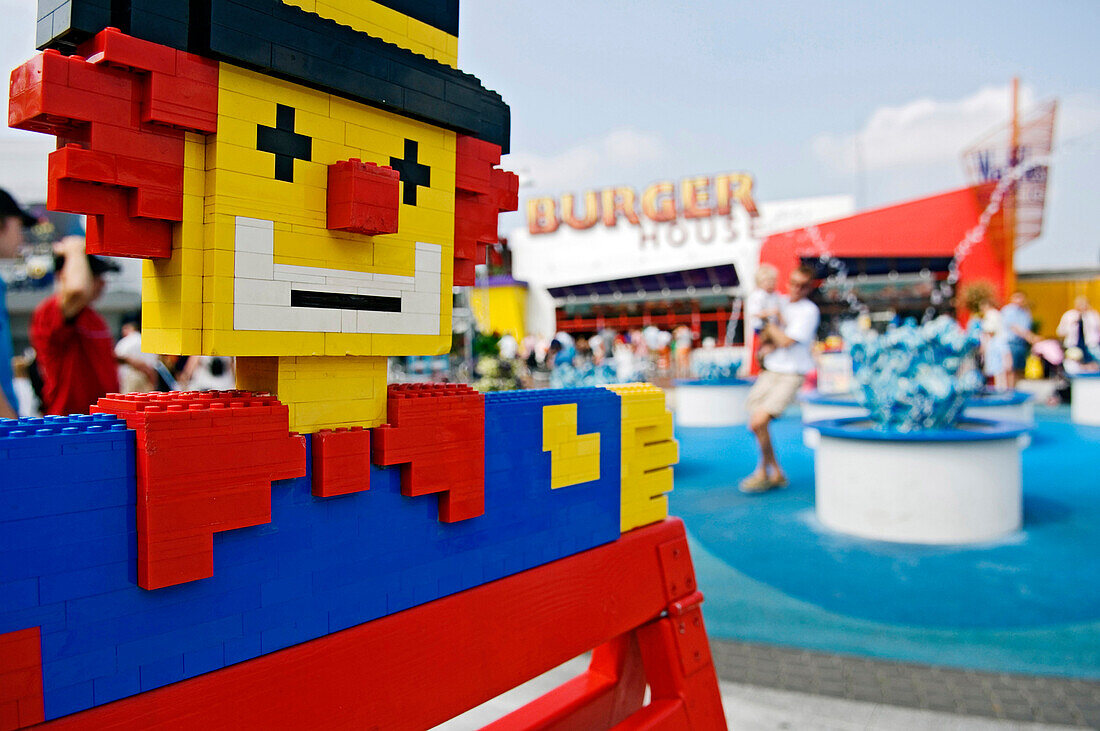 Clown out of building blocks outside Legoland, Billund, Denmark