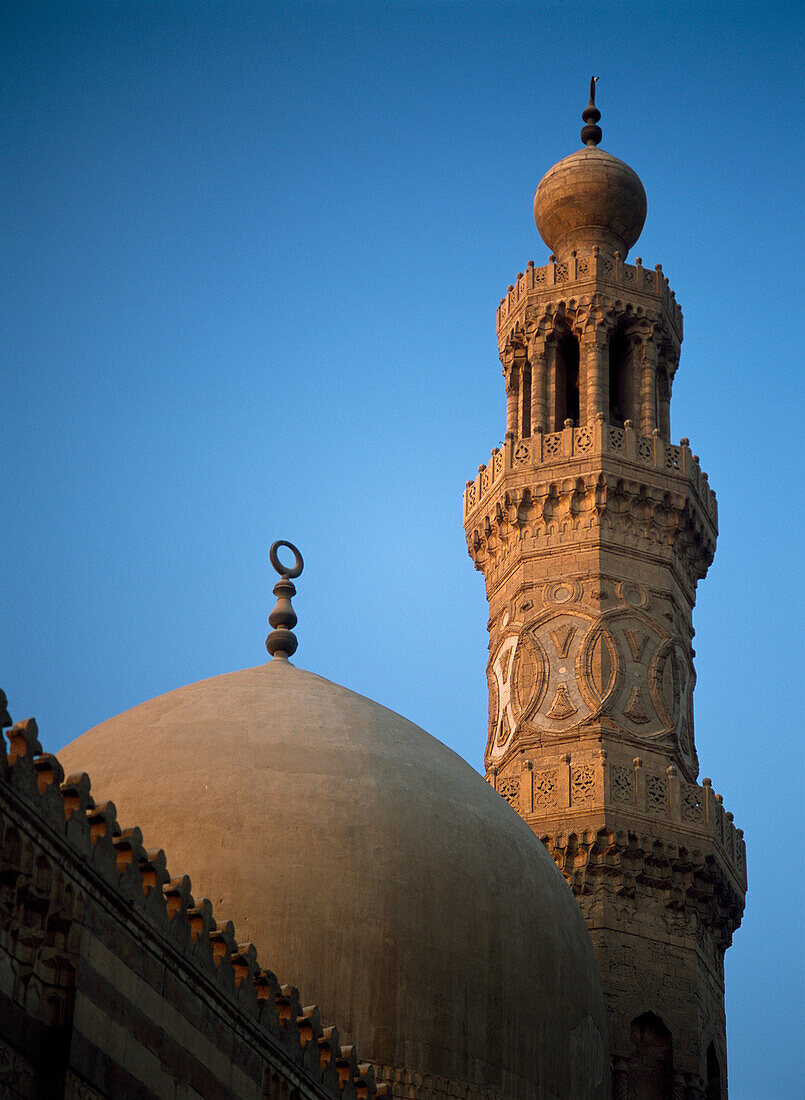 Dome and minaret of mosque of Barquq, Cairo, Egypt