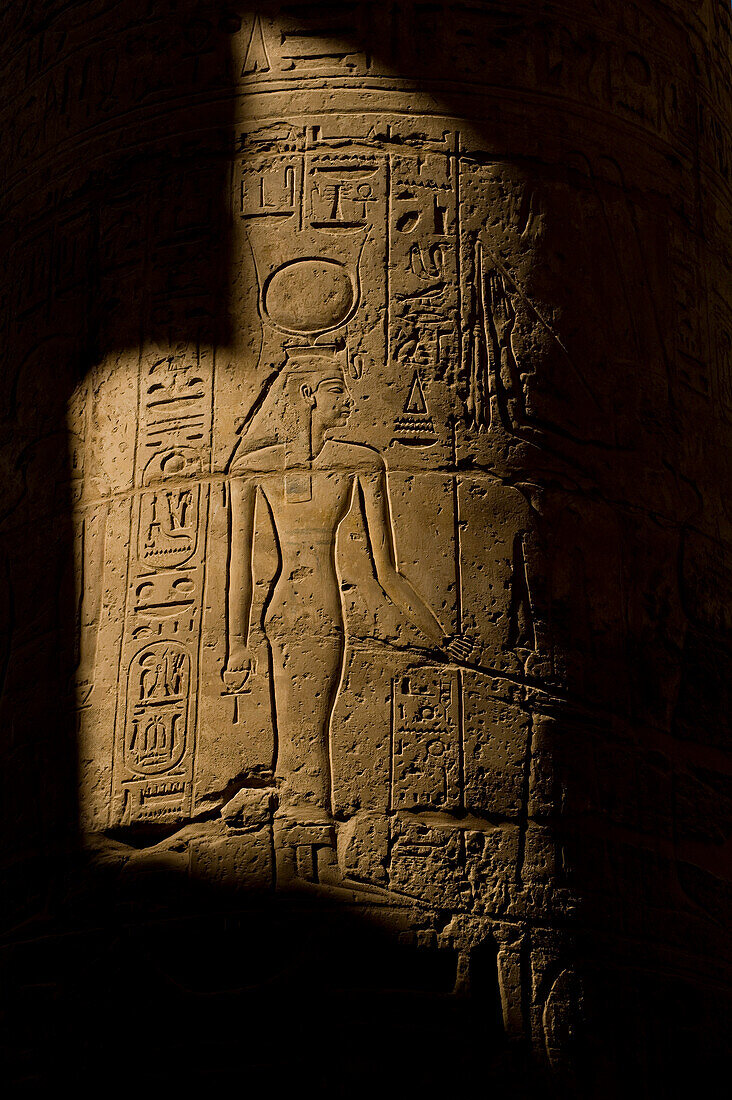 Reliefs on Great Hypostyle Hall, precinct of Amun, Karnak Temple, Luxor, Egypt