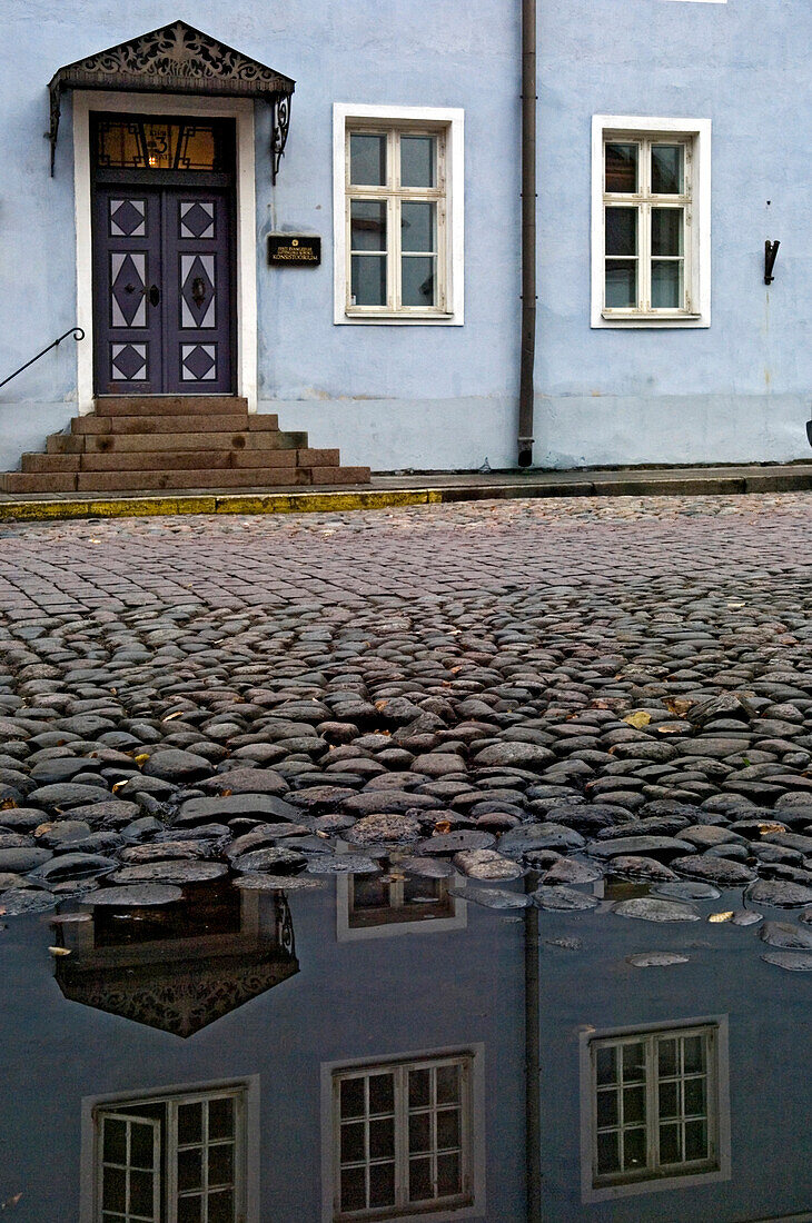 Cobbled street and building, Tallinn. Estonia