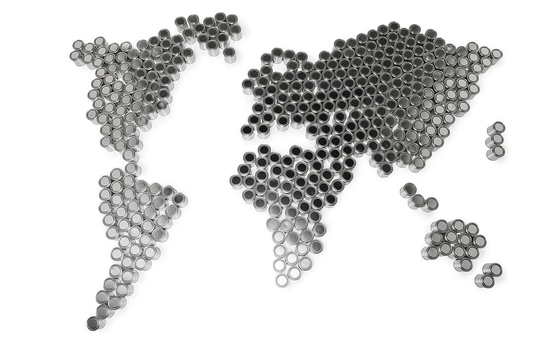 World map made of metal cans