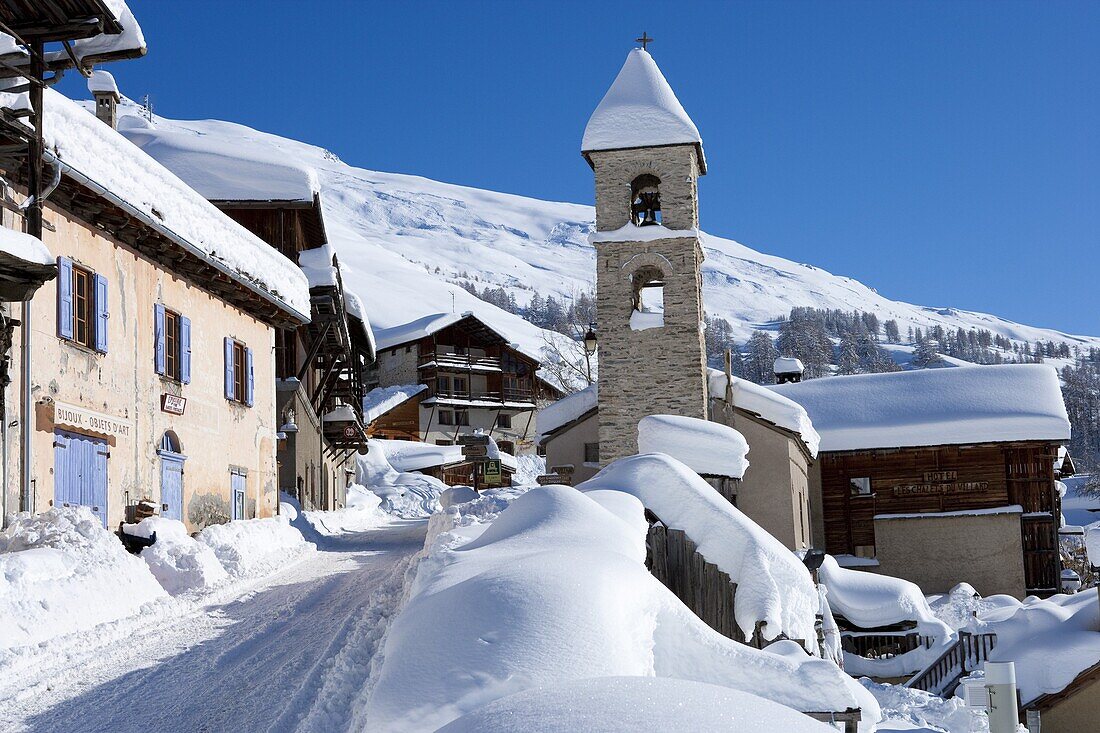 France, Alps, Hautes Alpes, Queyras, Saint-Véran in winter