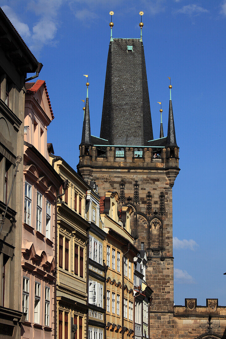 Czech Republic, Prague, Lesser Town Bridge Tower, houses