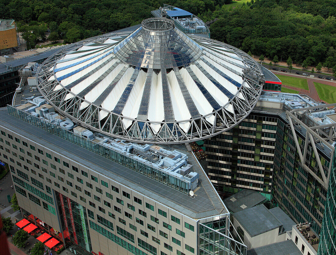 Germany, Berlin, Potsdamer Platz, Sony Center, aerial view