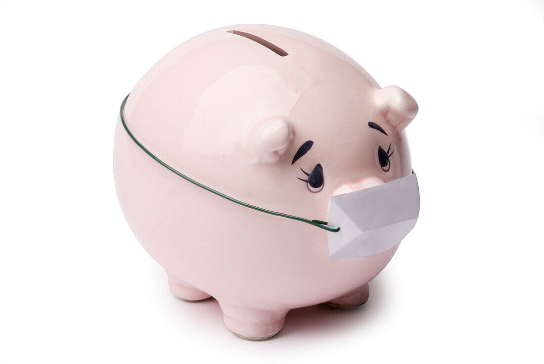 Piggy bank wearing flu mask