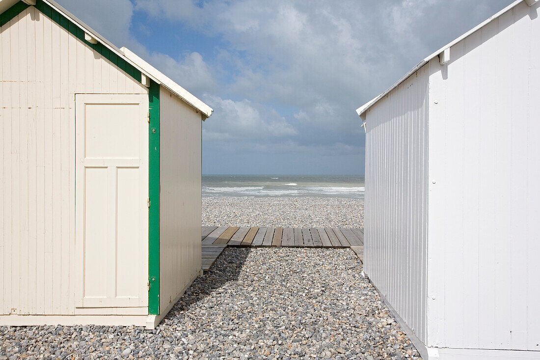 France, Baie de Somme, Cayeux, beach huts, 08/20/08.