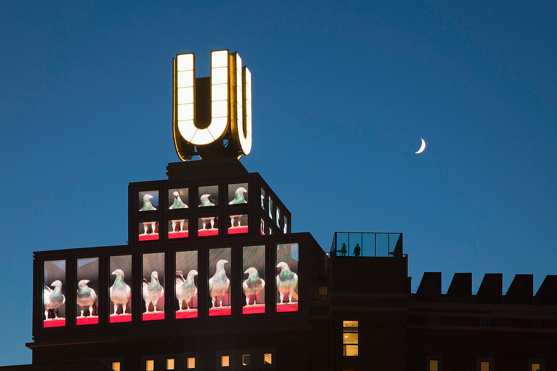 Installation Flying pictures by A. Winkelmann, U tower, Dortmunder U, former warehouse of the Dortmunder Union brewery, Dortmund, North Rhine-Westphalia, Germany, Europe