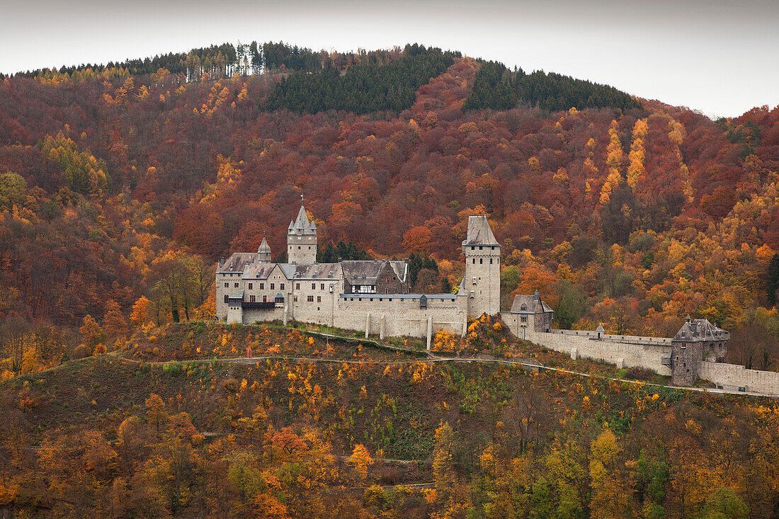 View of Altena castle on a spur, Sauerland, North Rhine-Westphalia, Germany, Europe