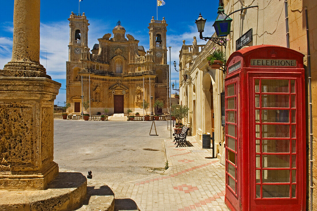 English style phonebooth near Gharb Parish Church, Gozo Island, Malta