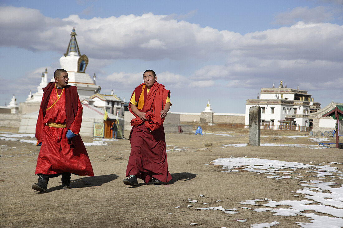 Lamas Walking Through, Erdene Zuu Monastery, Kharkhorin, Mongolia.