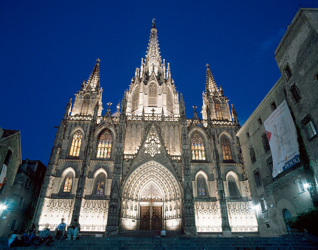 Spires of the Gaudi Sagrada Familia at night, Barcelona, Spain