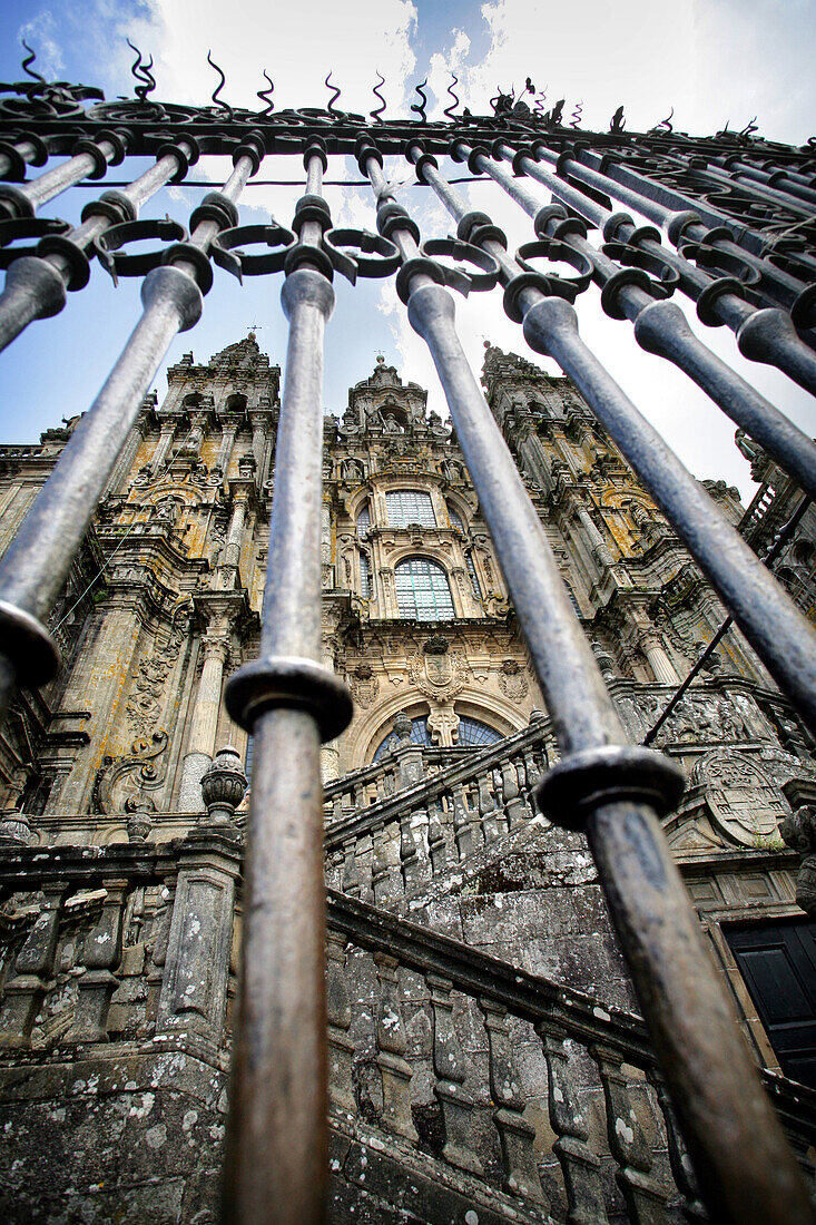 Gates to cathedral in Santiago de Compostela, Galicia, Spain