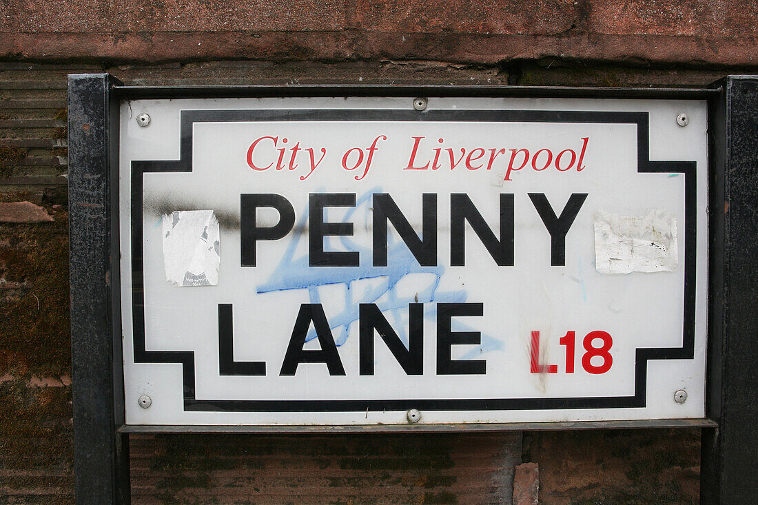 Road sign at Penny Lane, Liverpool, England