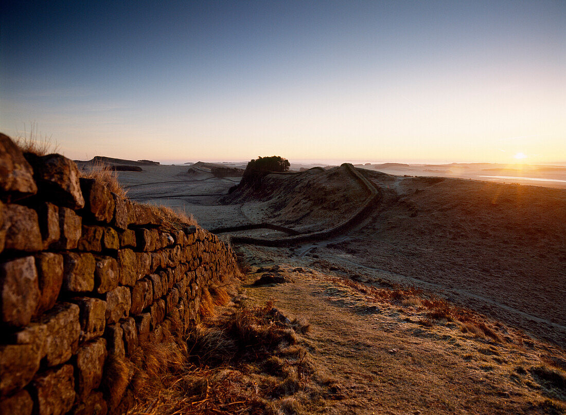 Hadrian's Wall at Cuddy's Crags near Housesteads, Northumberland, England, UK