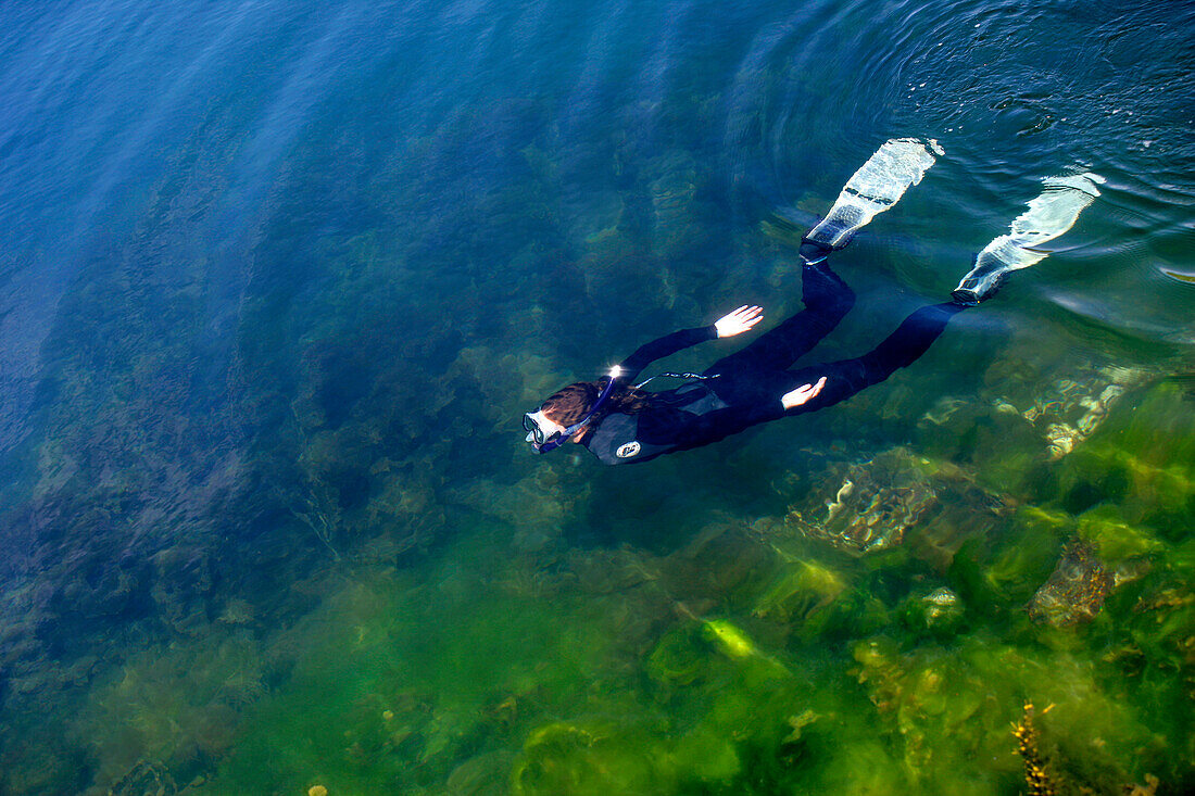 Young woman snorkeling, Scotland