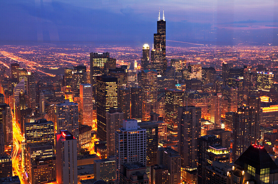 Chicago cityscape at night, Illinois, USA