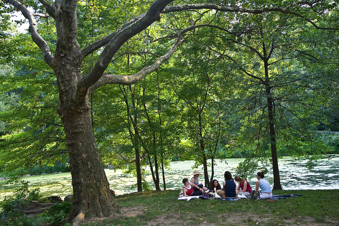 Young people relaxing in Central Park, Manhattan, New York City, USA