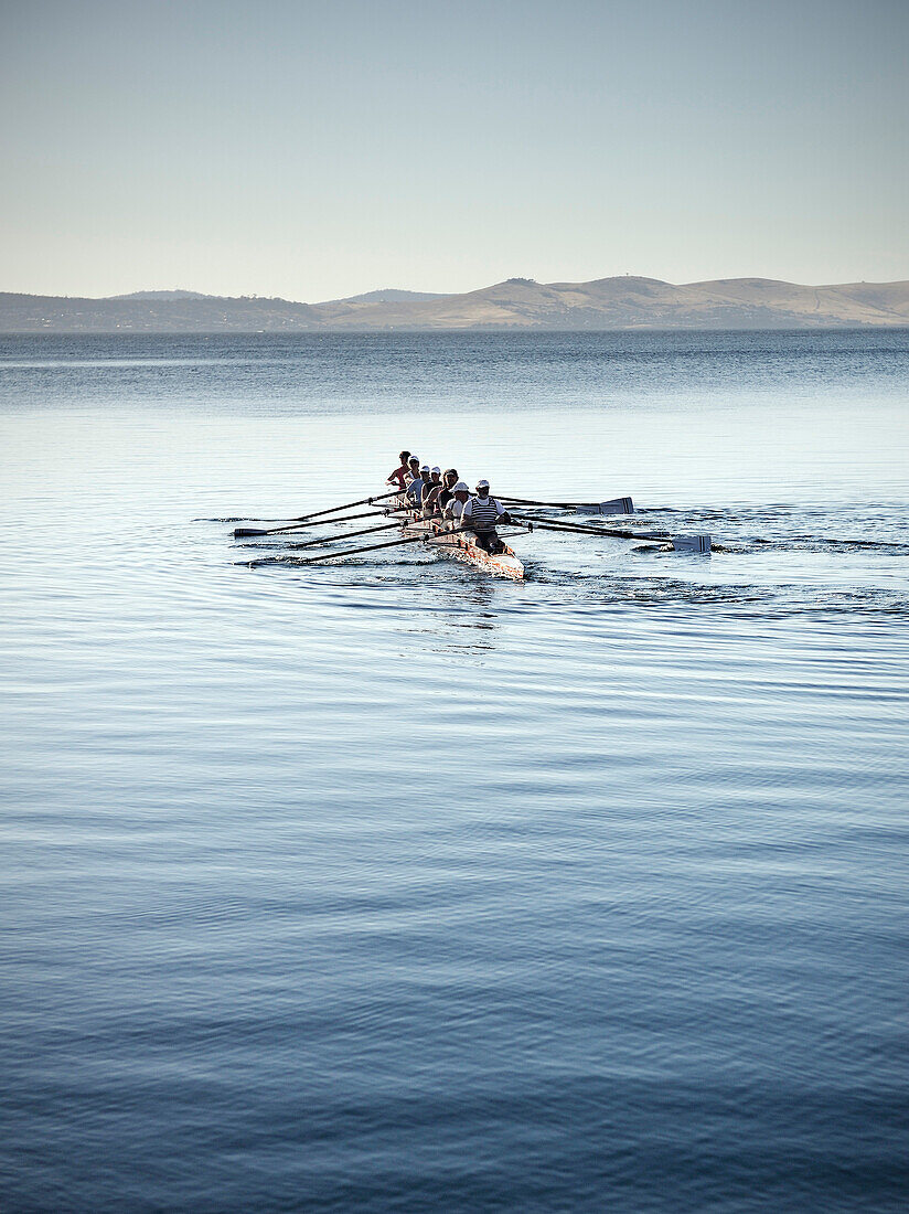 Rowing in Hobart harbour, Tasman Sea, Tasmania, Australia