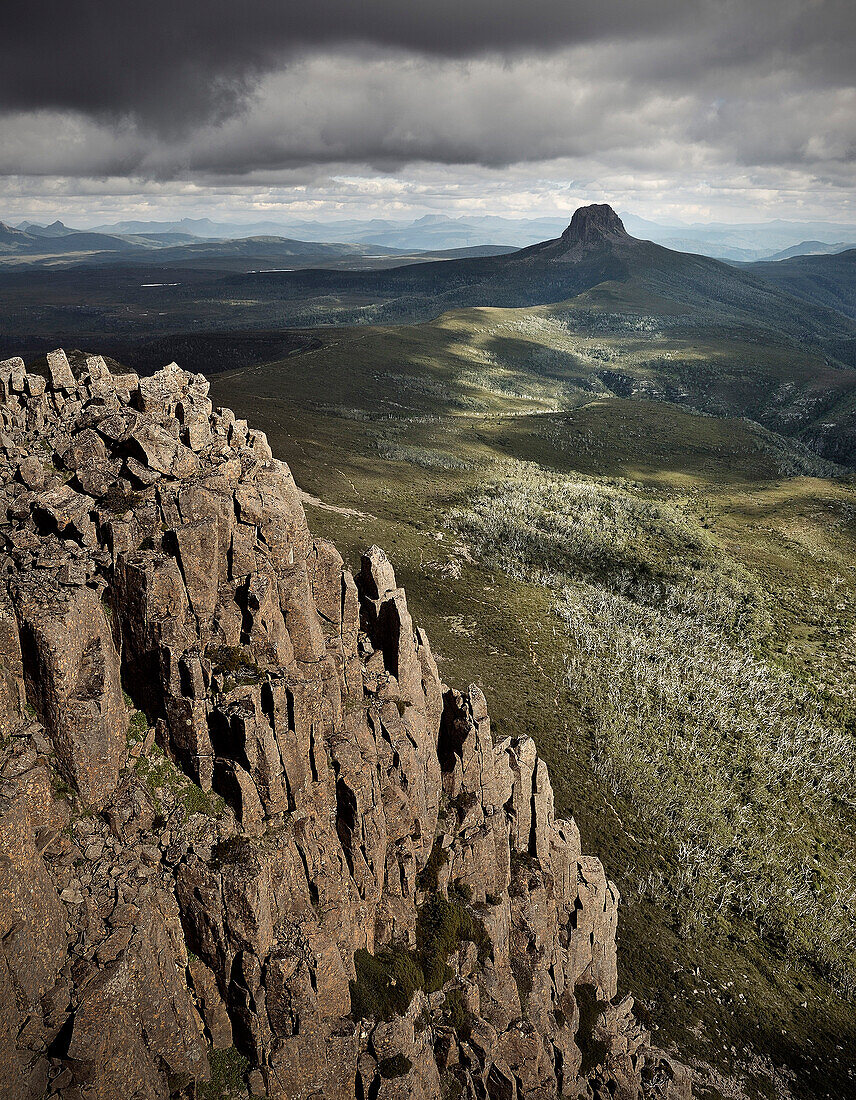 Atop of Cradle Mountain, view at Barn Bluff, Cradle Mountain Lake St Clair National Park, Tasmania, Australia
