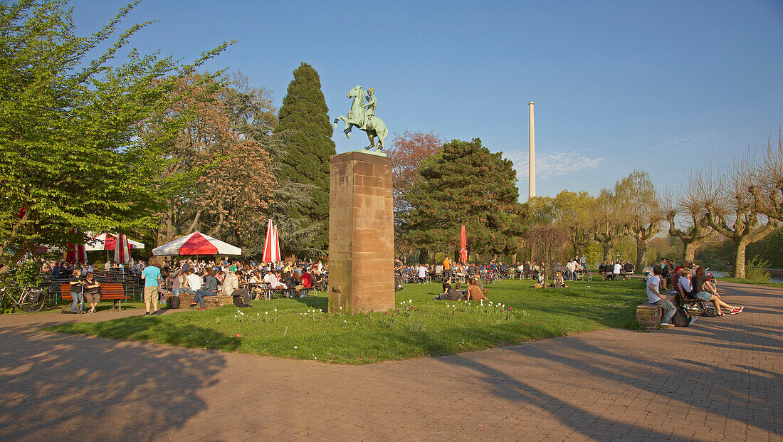 Beer garden at Staden along the banks of the river Saar, Saarbruecken, Saarland, Germany, Europe