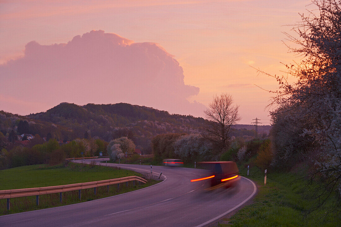 Country road near St. Wendel in the evening, Saarland, Germany, Europe