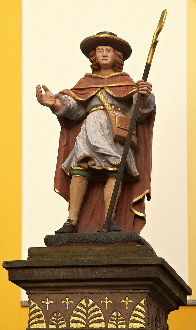 St. Wendelinus' sculpture on a well, St. Wendel, Saarland, Germany, Europe