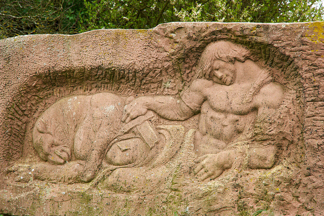 Boundary stone with relief, Merzig-Wellingen, Saarland, Germany, Europe